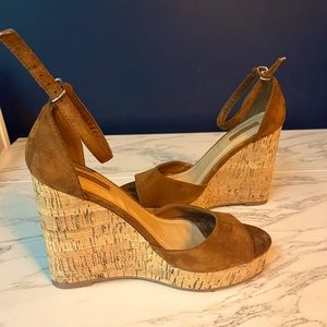 Brown suede wedge sandals, size 8
